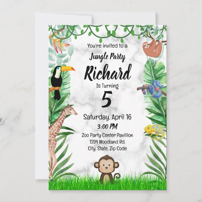 Invitación al cumpleaños de Safari - Fiesta de cum (Anverso)