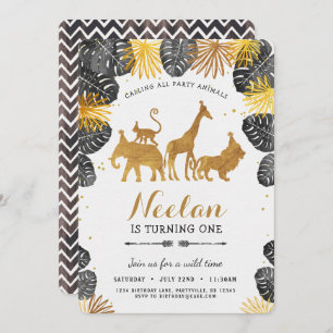 Invitación al cumpleaños de Safari Gold