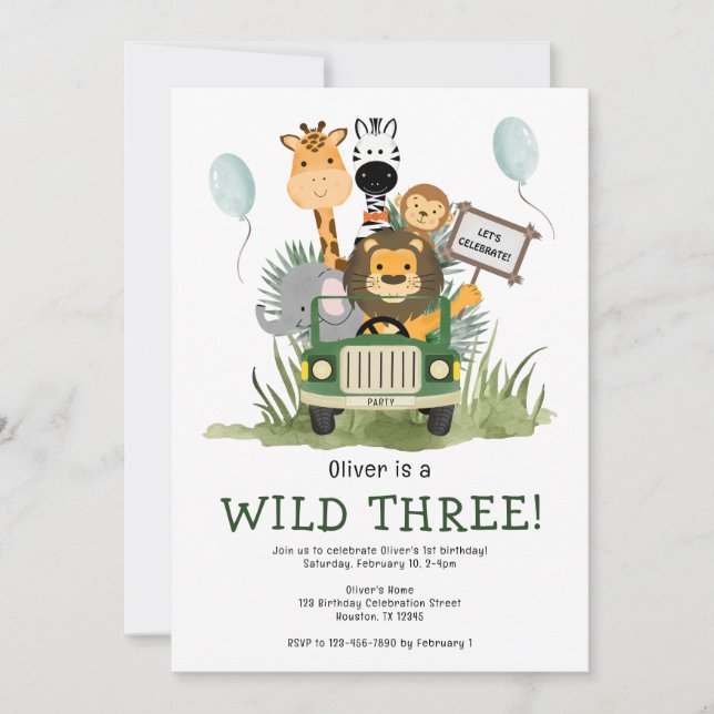Invitación al cumpleaños de Safari para niños (Anverso)