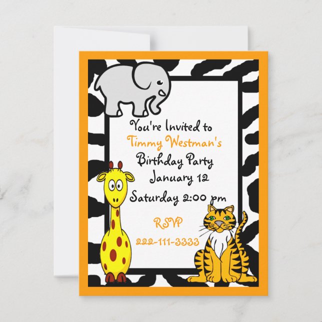 Invitación al cumpleaños de Safari para vida silve (Anverso)
