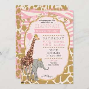 Invitación al cumpleaños de Safari - rosa