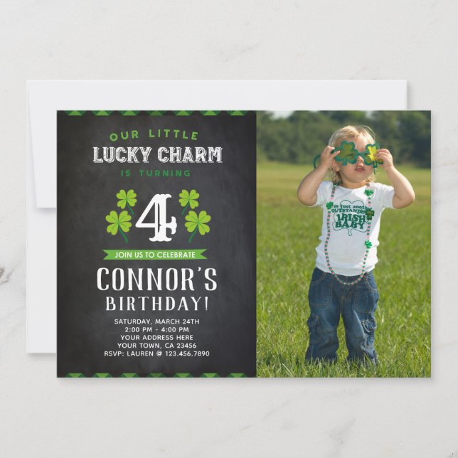 Invitación al cumpleaños de San Patricio con foto (Anverso)