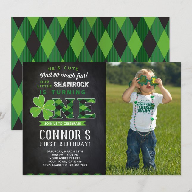 Invitación al cumpleaños de San Patricio con foto (Anverso / Reverso)