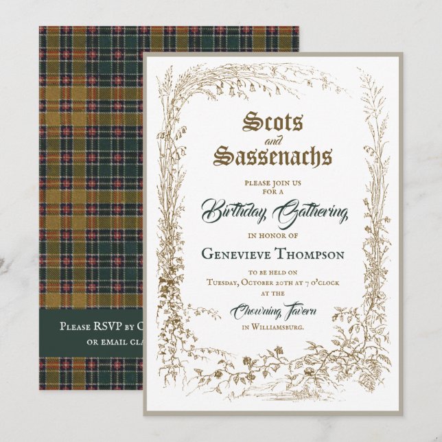 Invitación al cumpleaños de Scottish Flora Sassena (Anverso / Reverso)