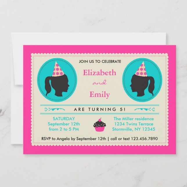 Invitación al cumpleaños de Silhouette Twins (Anverso)