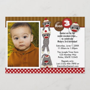 Invitación al cumpleaños de Silly SOCK MONKEY SMR 