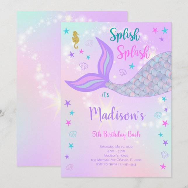 Invitación al cumpleaños de Sirena (Anverso / Reverso)