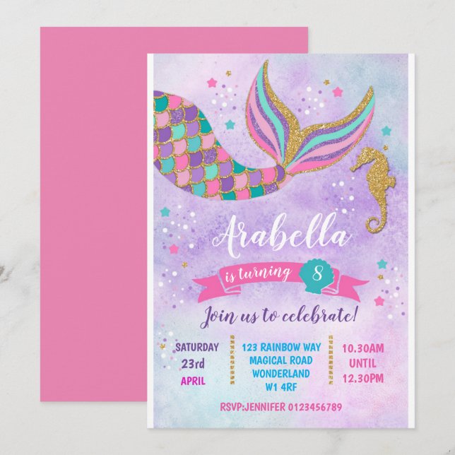Invitación al cumpleaños de Sirena (Anverso / Reverso)