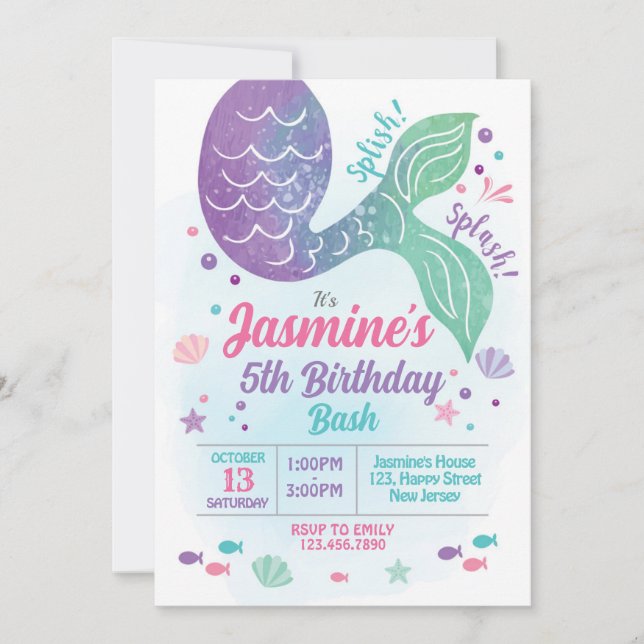 Invitación al cumpleaños de Sirena (Anverso)