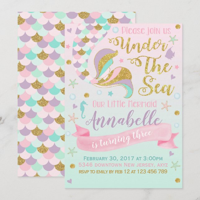 Invitación al cumpleaños de Sirena (Anverso / Reverso)