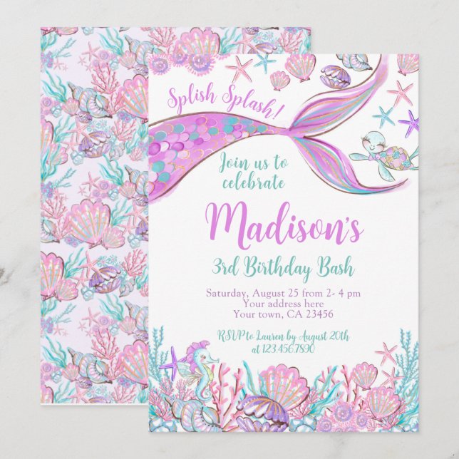 Invitación al cumpleaños de Sirena (Anverso / Reverso)