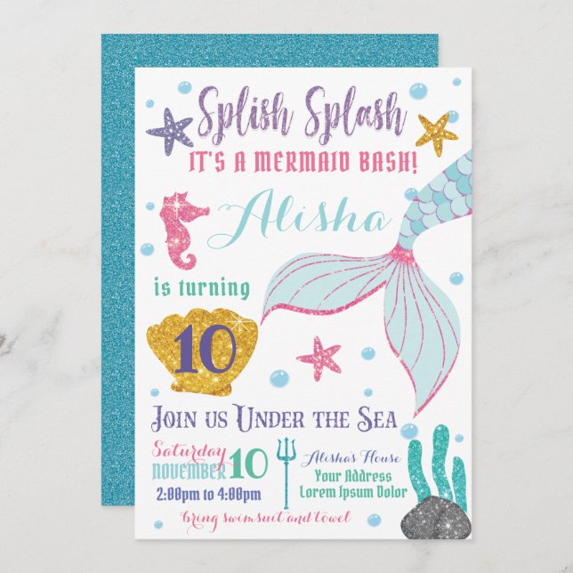 Invitación al cumpleaños de Sirena (Anverso / Reverso)