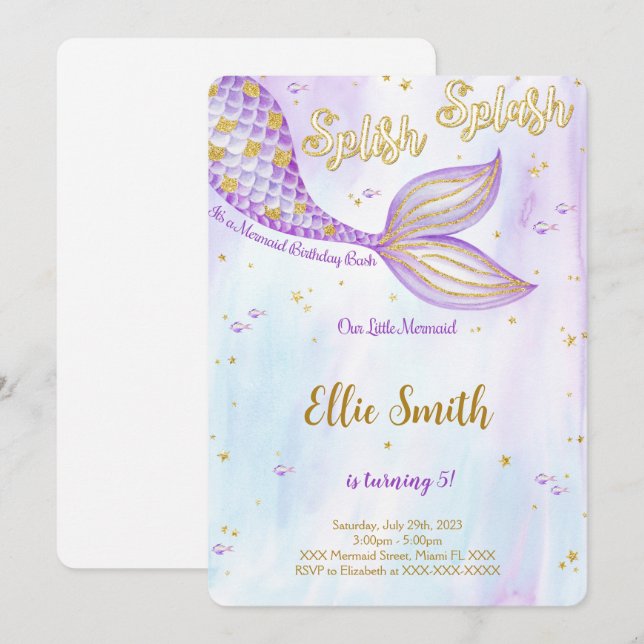 Invitación al cumpleaños de Sirena (Anverso / Reverso)