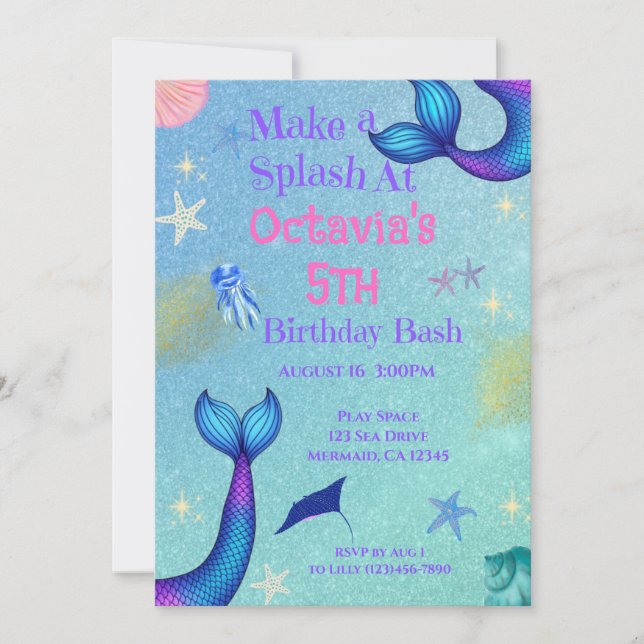 Invitación al cumpleaños de Sirena | Bajo el Fiest (Anverso)