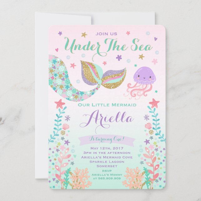 Invitación al cumpleaños de Sirena bajo el Fiesta  (Anverso)