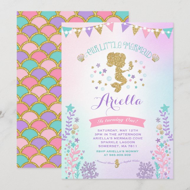 Invitación al cumpleaños de Sirena bajo el Fiesta  (Anverso / Reverso)