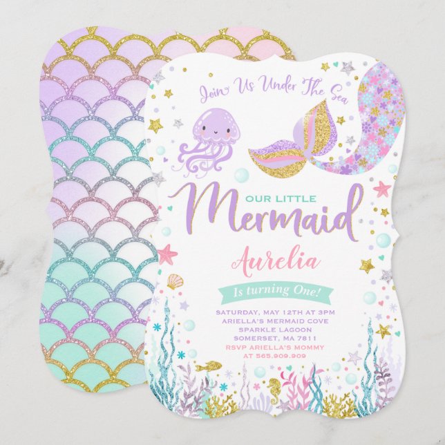 Invitación al cumpleaños de Sirena bajo el Fiesta  (Anverso / Reverso)