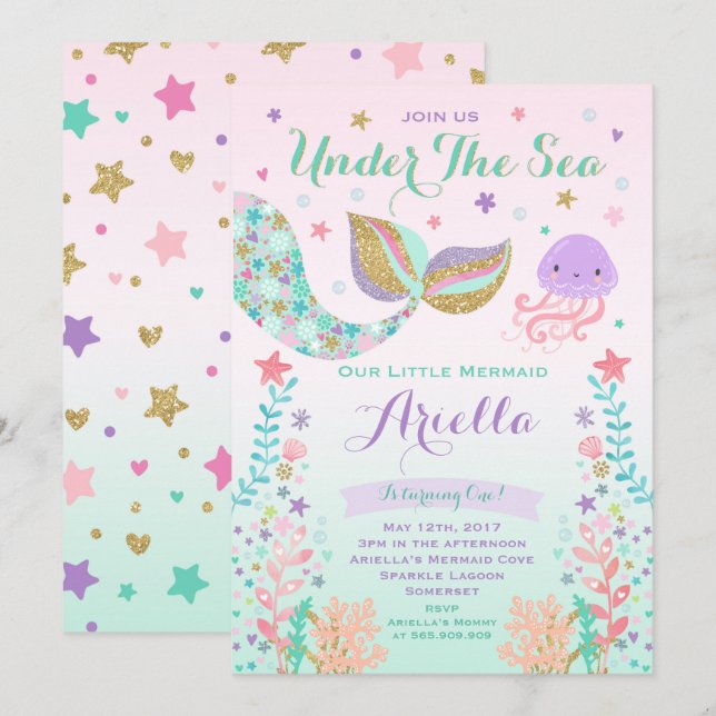 Invitación al cumpleaños de Sirena bajo el Fiesta  (Anverso / Reverso)