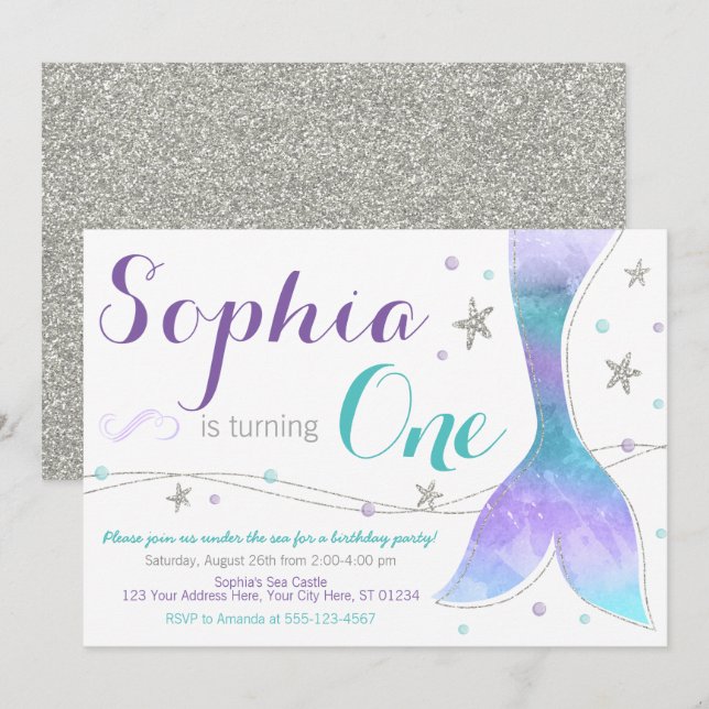 Invitación al cumpleaños de Sirena | Bajo el mar (Anverso / Reverso)