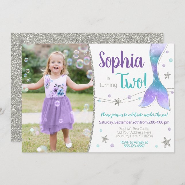 Invitación al cumpleaños de Sirena | Bajo el mar (Anverso / Reverso)