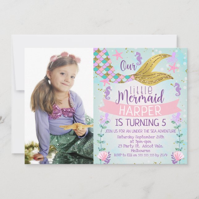 Invitación al cumpleaños de Sirena de Mar (Anverso)