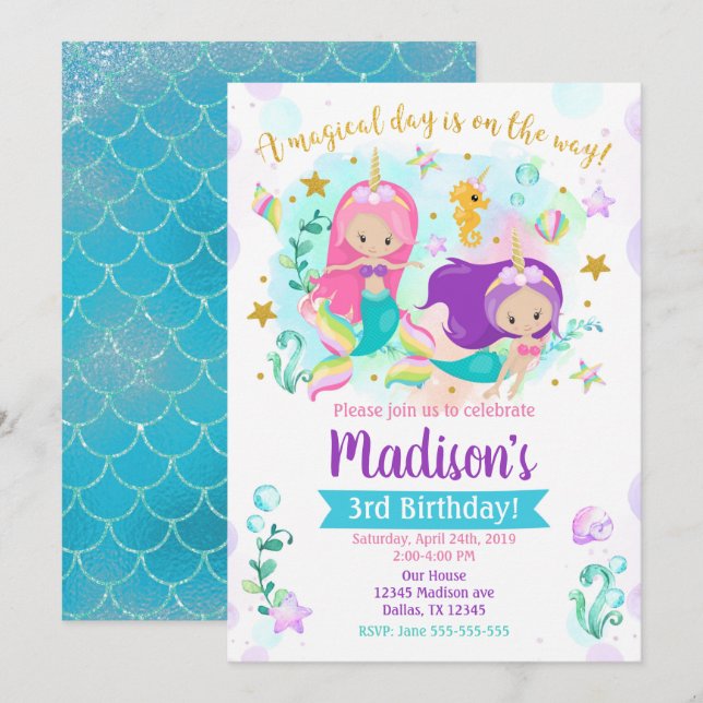 Invitación al cumpleaños de Sirena / Fiesta de la  (Anverso / Reverso)