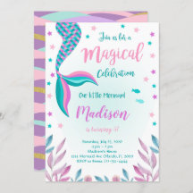 Invitación al cumpleaños de sirena verde y rosa