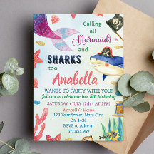 Invitación al cumpleaños de Sirena y Piratas