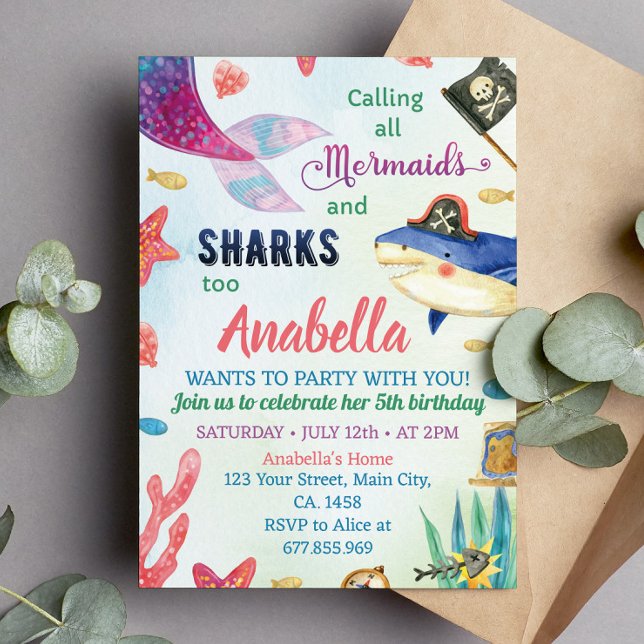Invitación al cumpleaños de Sirena y Piratas (Subido por el creador)