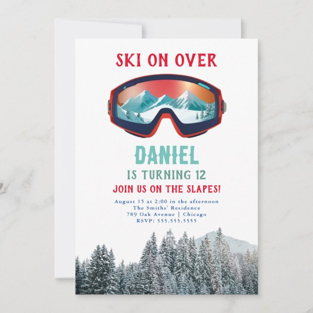 Invitación al cumpleaños de Ski Snowboard (Anverso)