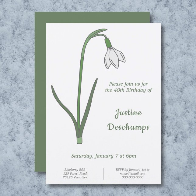 Invitación al cumpleaños de Snowdrop Botánico (Botanical Snowdrop Birthday Invitation)