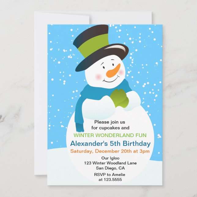 Invitación al cumpleaños de Snowman Winter Wonderl (Anverso)