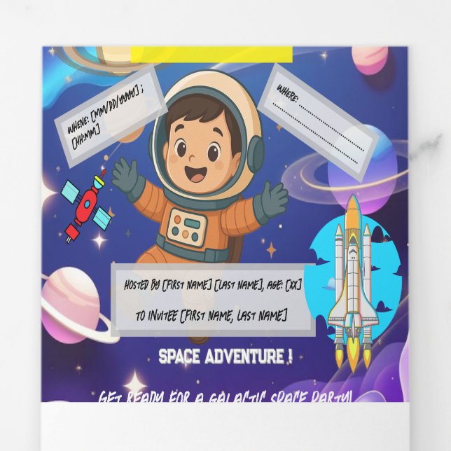 Invitación al cumpleaños de Space Adventure - Tarj (Lengüeta)