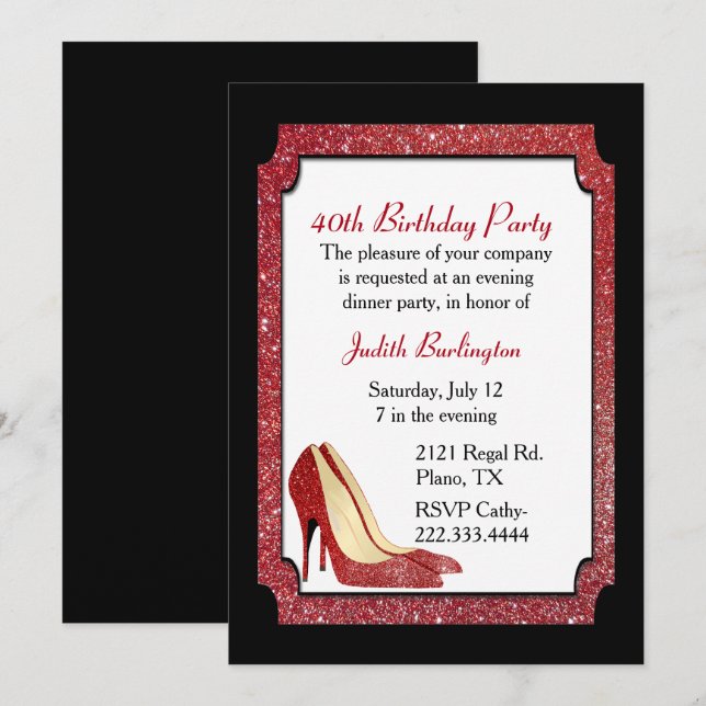 Invitación al cumpleaños de Stilettos, Purpurina r (Anverso / Reverso)