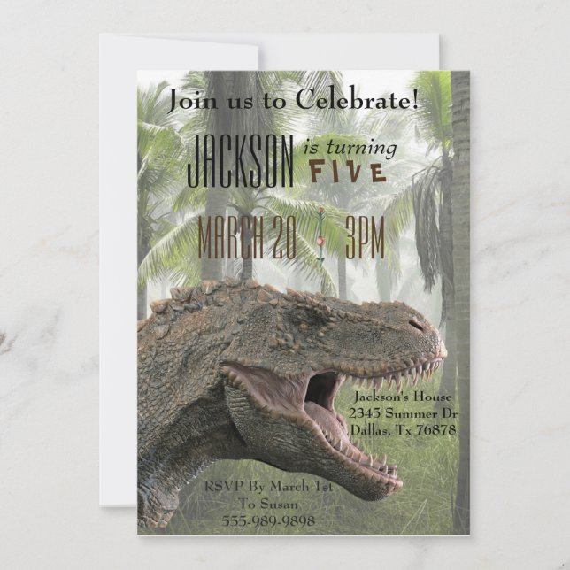 Invitación al cumpleaños de T-Rex Tyrannosaurus Re (Anverso)