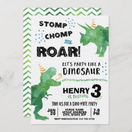 Invitación al cumpleaños de T Rex y Triceratops Di