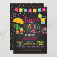 Invitación al cumpleaños de Tacos y Tequila - Negr