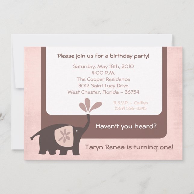 Invitación al cumpleaños de {TBA} 5x7 para elefant (Anverso)