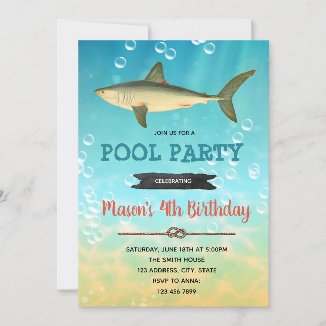 Invitación al cumpleaños de tiburones de época (Anverso)