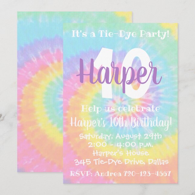 Invitación al cumpleaños de Tie Dye Invitación al  (Anverso / Reverso)