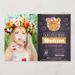 Invitación al cumpleaños de Tigres Rosados con fot