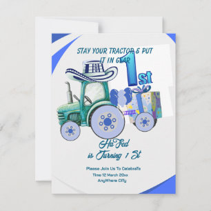 Invitación al cumpleaños de Tractor editable, Gree