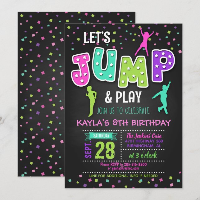 Invitación al cumpleaños de Trampoline - Chica (Anverso / Reverso)