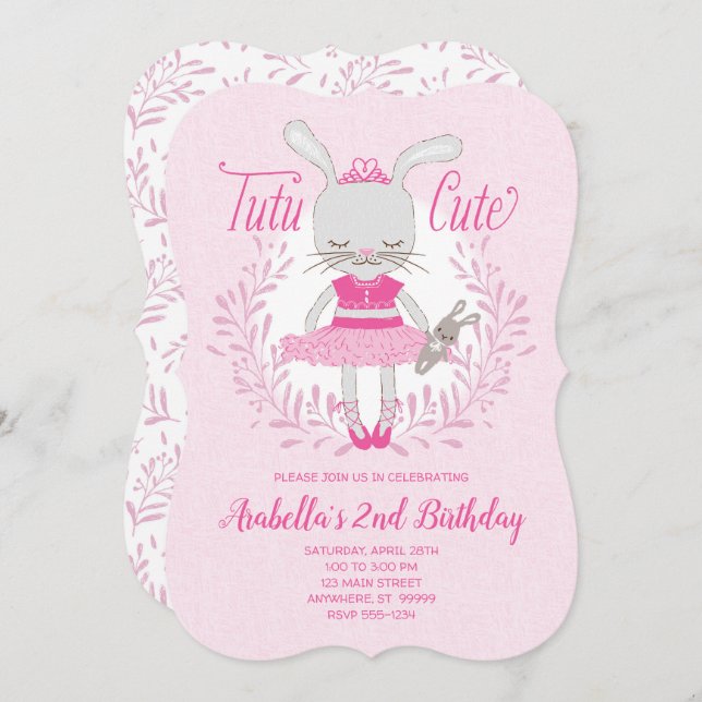 Invitación al cumpleaños de Tutu Cute Bunny (Anverso / Reverso)