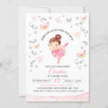Invitación al cumpleaños de Tutu y Twirls Ballerin