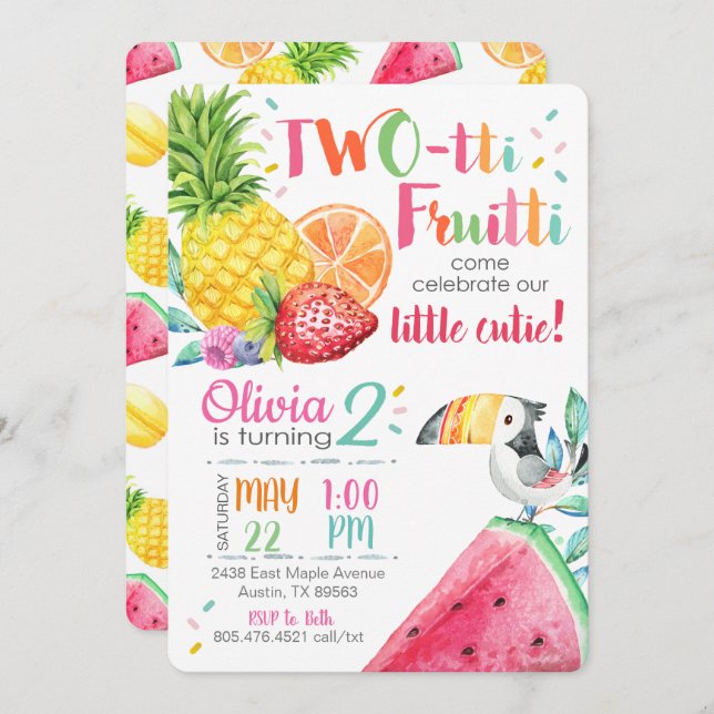 Invitación al cumpleaños de Twotti Fruitt (Anverso / Reverso)