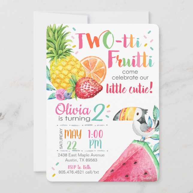 Invitación al cumpleaños de Twotti Fruitti (Anverso)