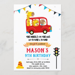 Invitación al cumpleaños de un autobús animal