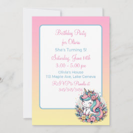 Invitación al cumpleaños de un Chica de Unicornio