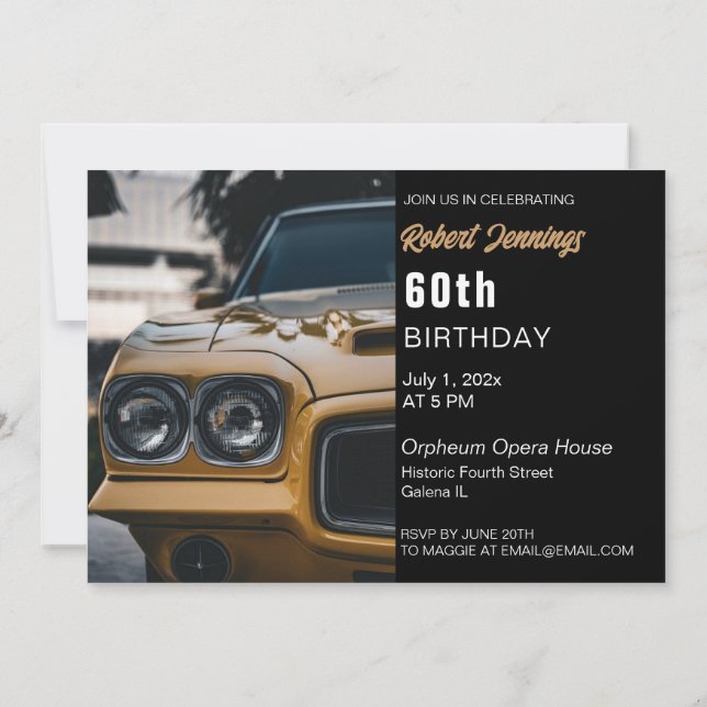 Invitación al cumpleaños de un coche de músculo cl (Reverso)